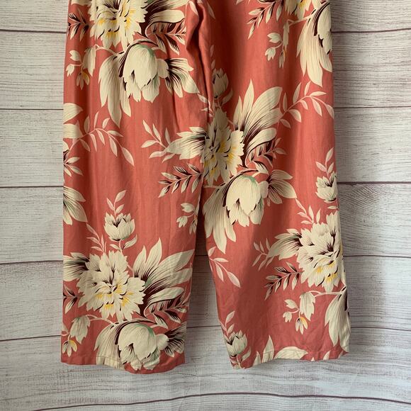 Hilo Hattie Hawaii Silk Coral and Cream Floral Pants Cropped Wide Leg Size XS - Picture 7 of 16